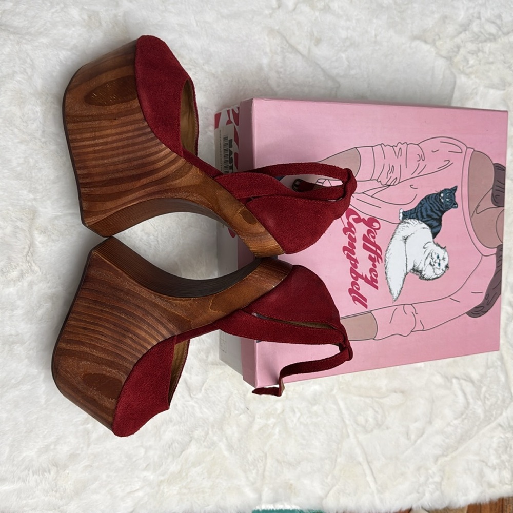 Jeffrey Campbell Cicci Curved Cutout Peeptoe Platform Heel In Red Size 7 - Picture 4 of 5